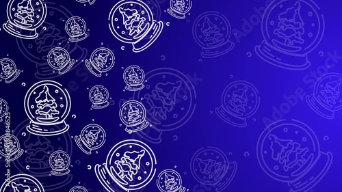 Doodle Snow Globe Seamless Pattern Loop 4K. Christmas and Winter Holiday Blue Background Animation