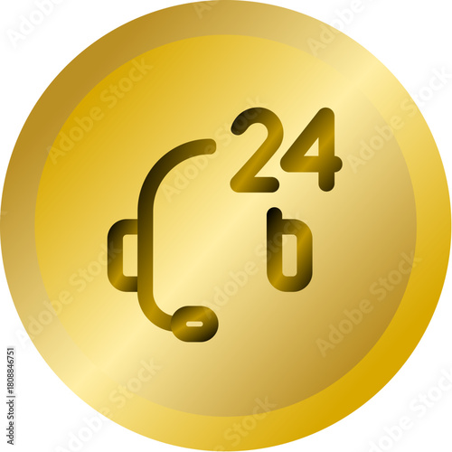 Shiny Gold Round Button With 24h Call Support Vector Icon