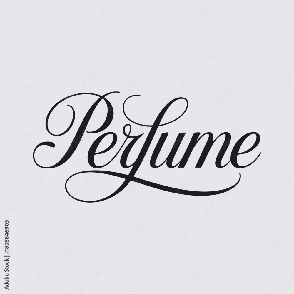 Fototapeta premium Perfume written in a joining script style with a bold stroke on a simple background in vector format, created in a typography logo style