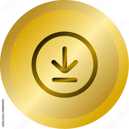 Shiny Gold Round Button With Download Circle Arrow Vector Icon