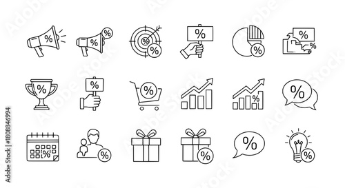 Percentage icons modern vector collection depicting sales discounts promotions and business growth on a clean white background for marketing finance uses