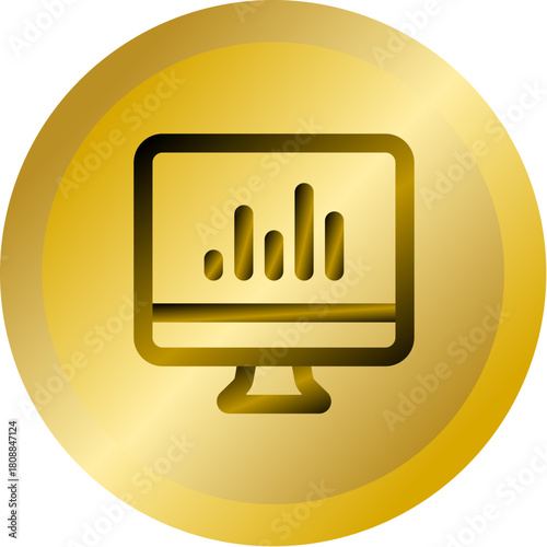 Shiny Gold Round Button With Dashboard Monitor Screen Vector Icon