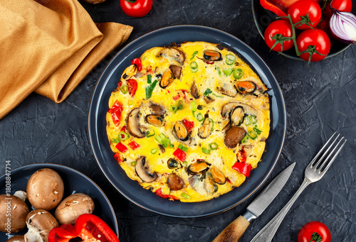 Omelet with mussels.