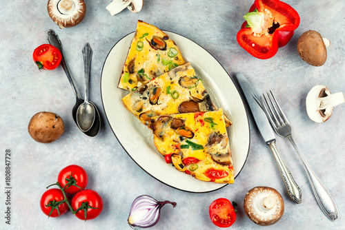 Omelet with mussels.