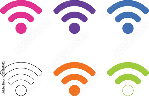 Colorful WiFi signal icons showing wireless internet connection and network access