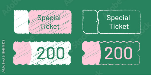 チョーク手描き風！チケット・クーポン券フレームセット（黒板背景）販促用！手書き風 Special Ticket イラスト 学割　本屋　塾