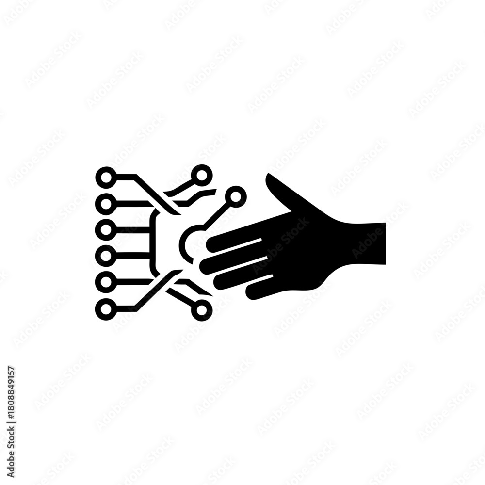 Fototapeta premium Hand reaching for a circuit board icon on transparent background silhouette