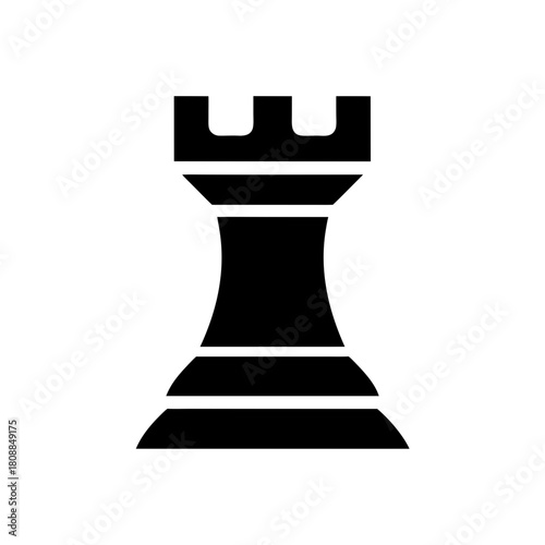 Illustration of a black chess rook piece on transparent background silhouette