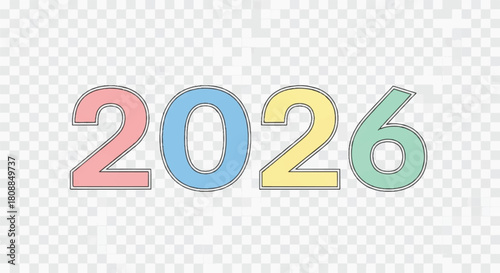 Colorful 2026 Number Graphic with Pastel Shades on Transparent Background.