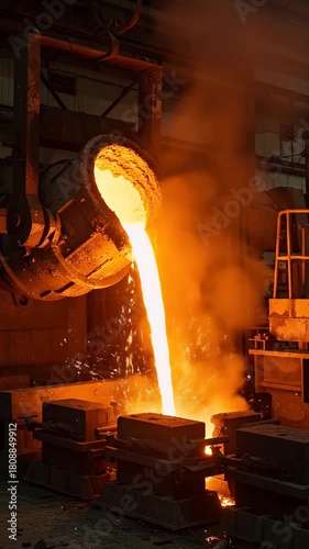 Molten Metal Pouring Footage Orange Glow Industrial Foundry Smelting