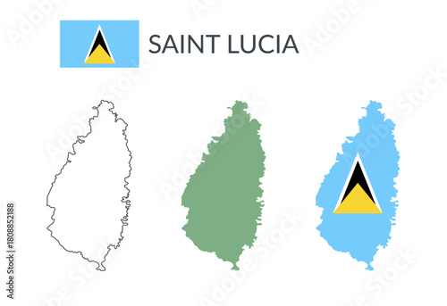 Saint Lucia geographical borders isolated on white background. Flag of Saint Lucia. Vector flat cliparts.