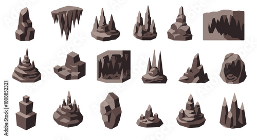 Set of various isometric rock formations and geometric structures