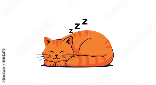 A charming orange tabby cat is curled up in a peaceful sleep, exhibiting a serene and contented expression with gentle zzz's floating above it.