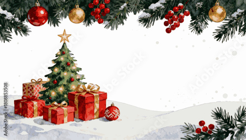 First Snow Merry Christmas isolated watercolor vector illustration svg