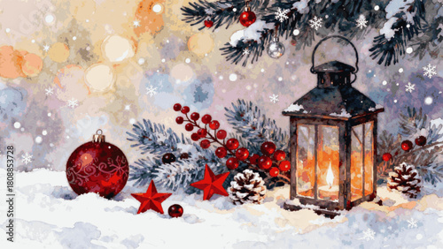 Silent Night Christmas Lantern isolated watercolor vector illustration svg