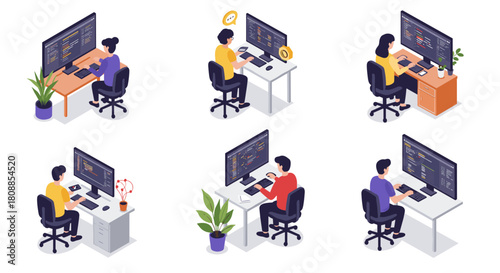 Diverse programmers at work in modern office setup