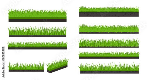 Collection of flat grass borders and ground layers for nature design