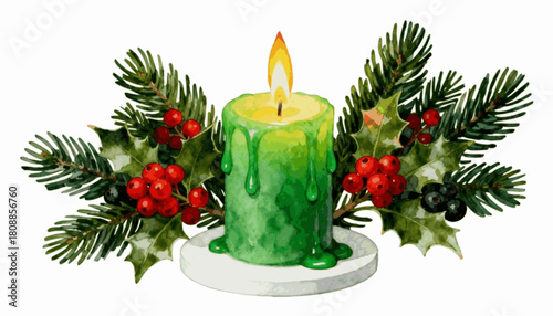 Winter Glow Christmas Candle isolated watercolor vector illustration svg