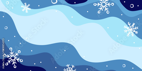 Winter-themed background with blue waves and snowflakes for creative designs