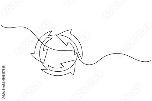 Continuous line recycle arrows symbol representing sustainability and reuse