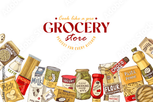 Grocery store assortment banner vector