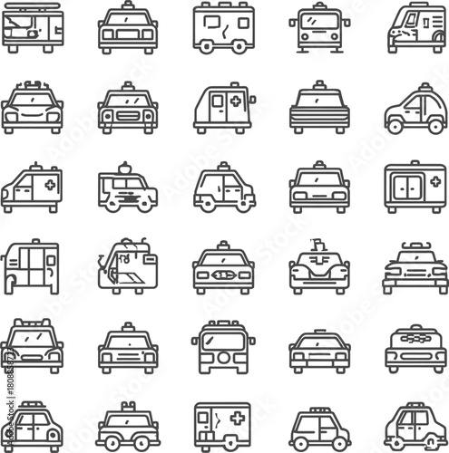 set of vehicles line art illustration