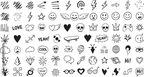 hand drawn alphabet letters icon vector set 