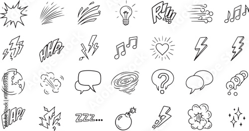 set of hand drawn sketch icons
