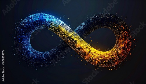 Abstract digital infinity loop with gradient color scheme for technological concepts