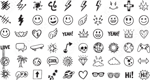 hand drawn alphabet icon vector set 