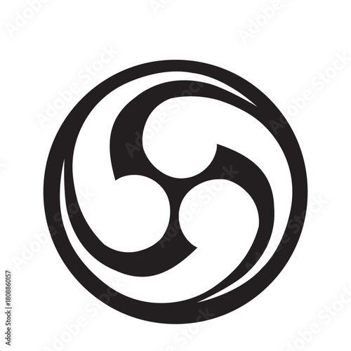 Black tomoe mitsudomoe symbol in a circle shape