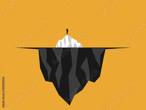 businessman stands confused on an iceberg