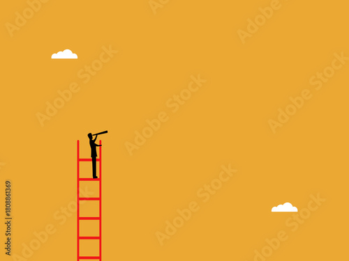Business Vision ,businessman standing at the top of the ladder