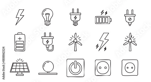 Collection of renewable energy symbols showcasing sustainability and ecological awareness