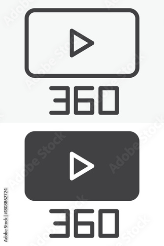 360 degree video content vector icon set in line and solid different style