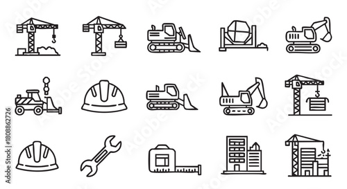 Construction and industrial equipment line icons seamless pattern vector art