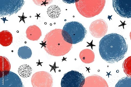 Hand-drawn circles and stars pattern design for prints