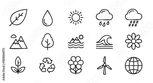 Ecology related icon set on white background for nature concepts