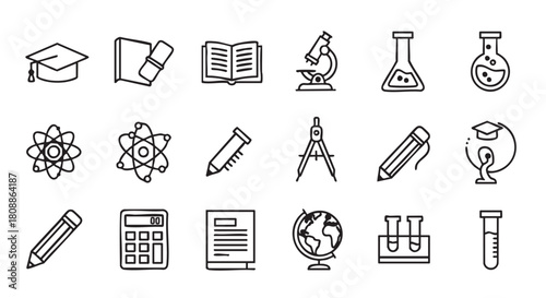 Education and knowledge doodle icons set graduation science mathematics learning materials