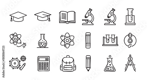 Education Science Technology Concepts Doodle Icons Vector Illustration Background Black and White