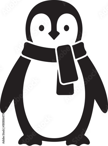 Black and white cartoon penguin with scarf icon animal bird