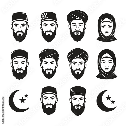 Muslim man and woman avatar isolated on vector icon