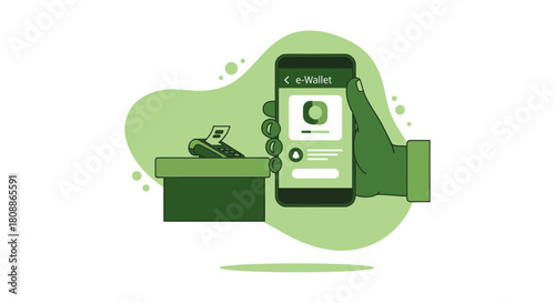A person securely uses a digital wallet on a smartphone, paying for goods or services with ease and convenience in a modern environment.