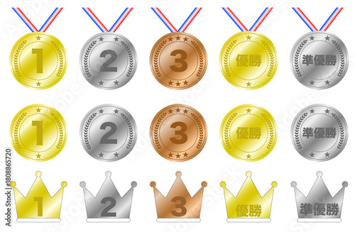 金メダル・銀メダル・銅メダル、金王冠・銀王冠・銅王冠の 1位・2位・3位と優勝・準優勝セット
