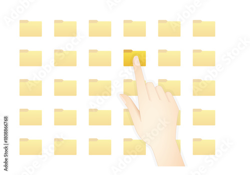 複数のフォルダの中から1つを指さしている手のイメージ