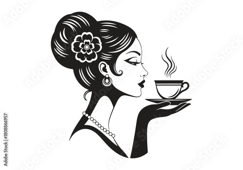 Elegant woman enjoying a cup of coffee isolated on