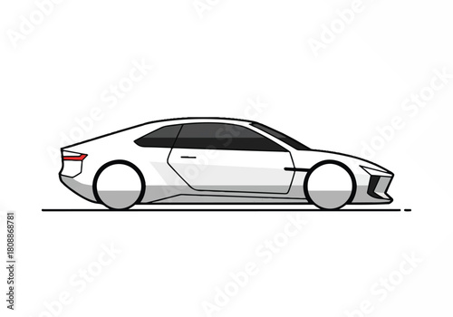 Minimalist side view illustration of a sleek modern sports car on a white background.