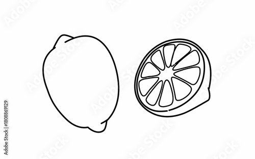 Line draw Drawing of lemon fruit coloring page for kids and kindergarten