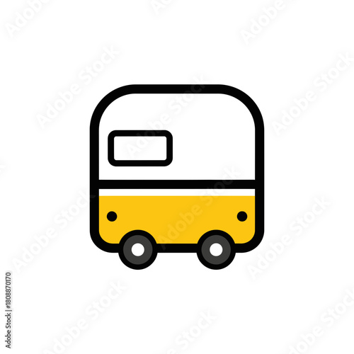 Simple Yellow and White Campervan Icon with Black Outlines and Wheels
