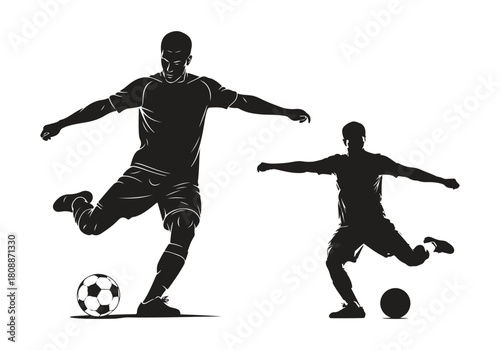 Two soccer players kicking a ball isolated on for sports concept